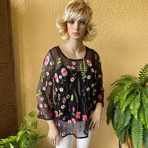 Rafaella brand embroidered sheer top